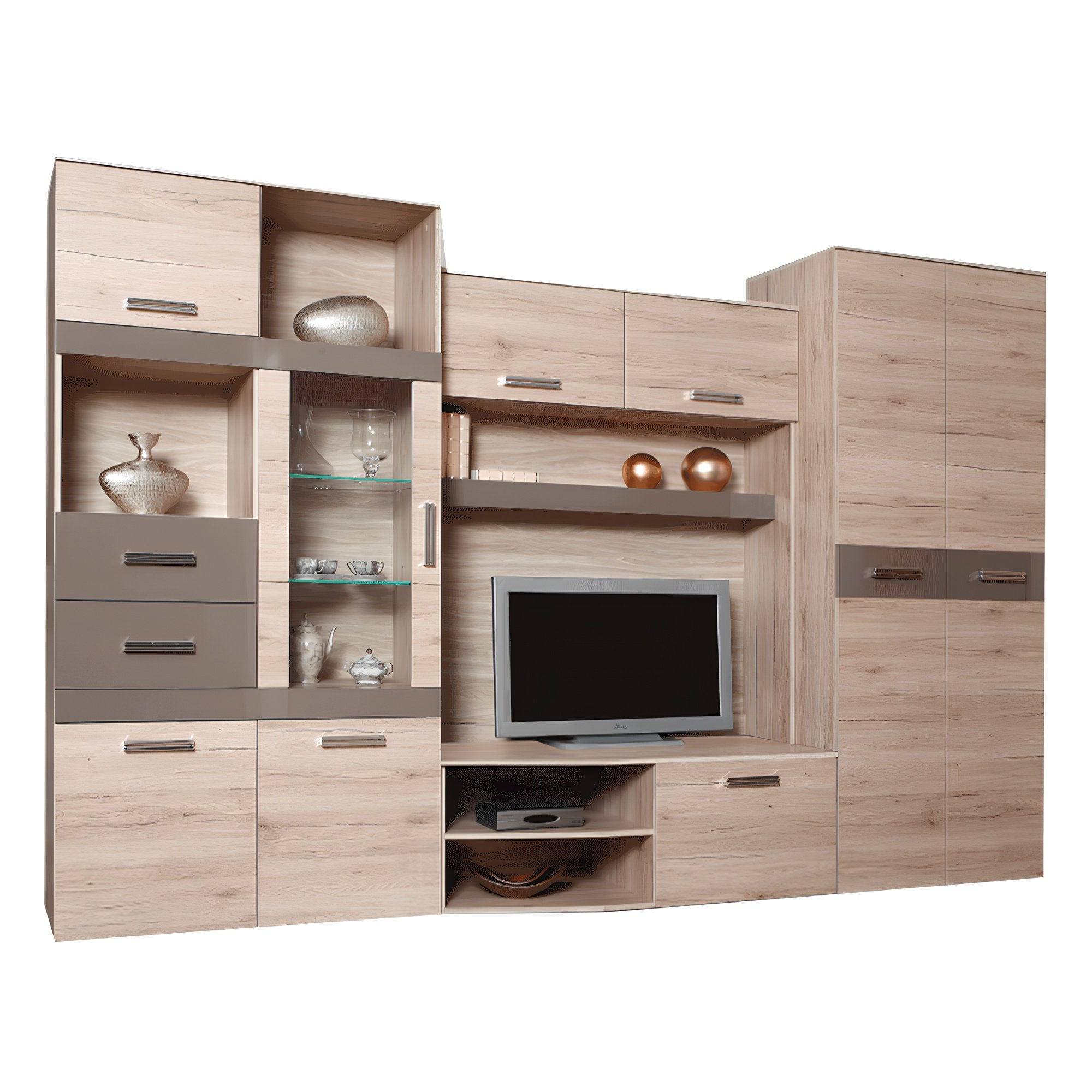 Ansamblu living CANGAS, stejar san marino/latte extra lucios Kondela