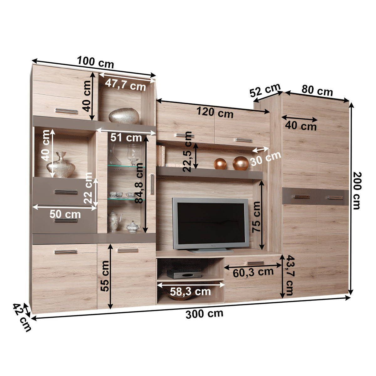Ansamblu living, stejar san marino/latte extra lucios HG, ASSOR Kondela