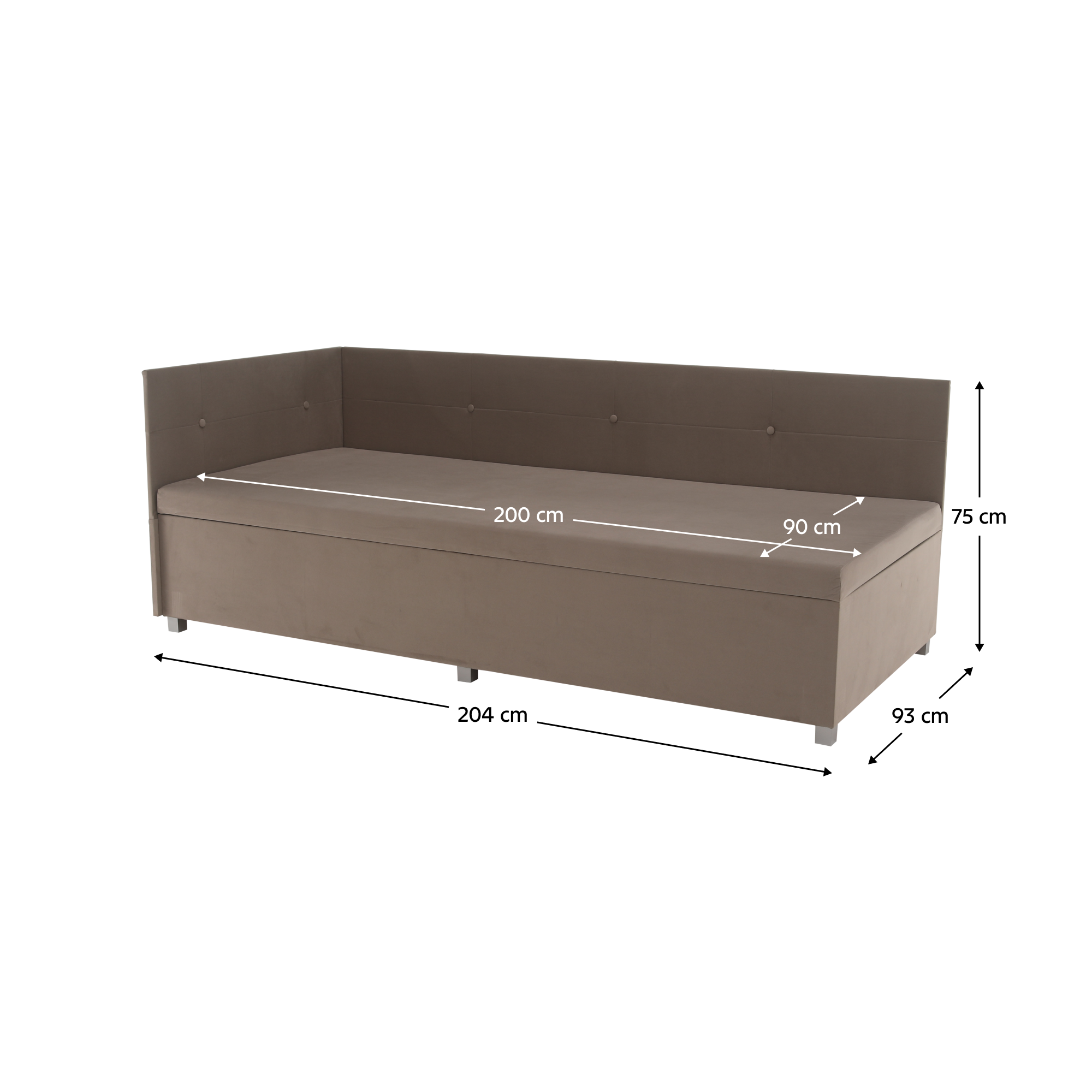 Canapea extensibilă cu spațiu de depozitare DIJON UNI, bej-gri, 93x204x75 cm Kondela