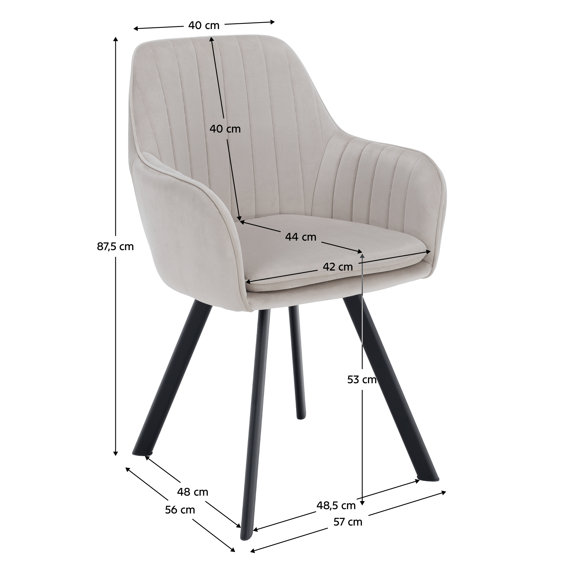 Scaun de design, bej-gri, țesătură Velvet, 57x56x87 cm Kondela