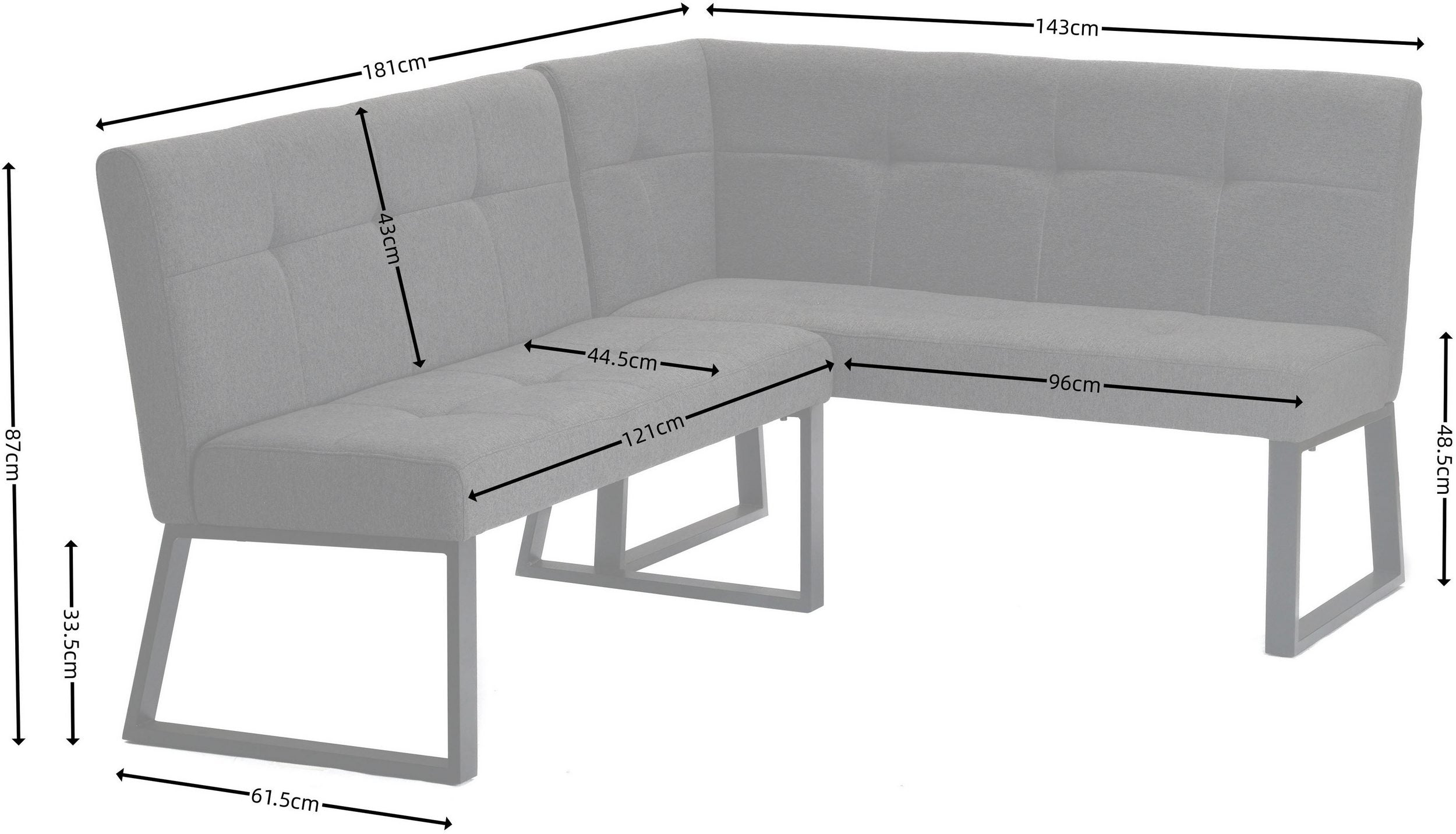 Set colțar bucătărie Geranium, masă și 2 scaune, 180×141×80,5 cm, stanga Arboteca