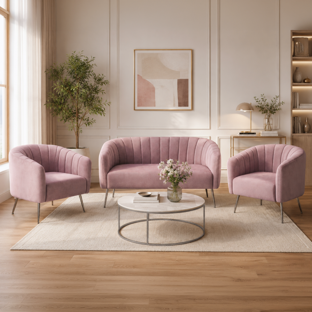 Fotoliu de design, ţesătură Velvet roz/crom-argintiu, BAGY Kondela
