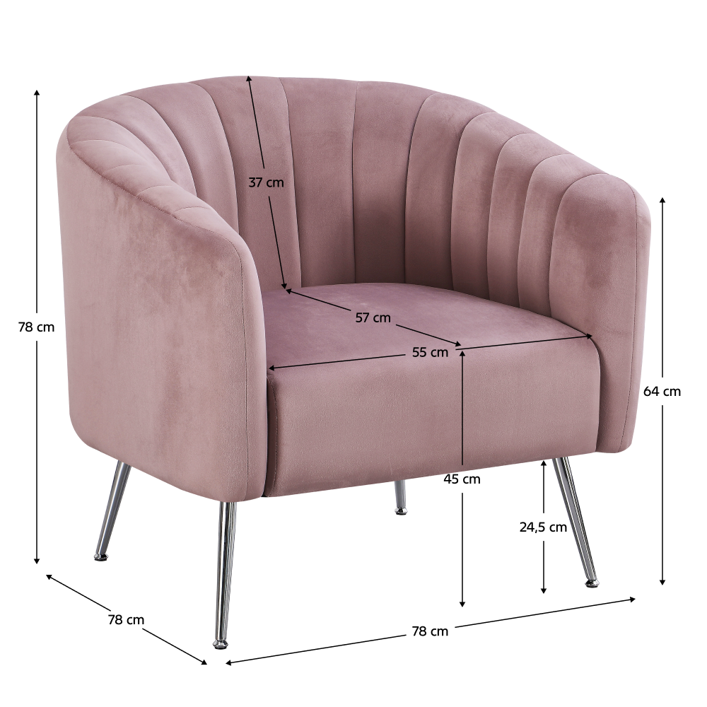 Fotoliu de design, ţesătură Velvet roz/crom-argintiu, BAGY Kondela