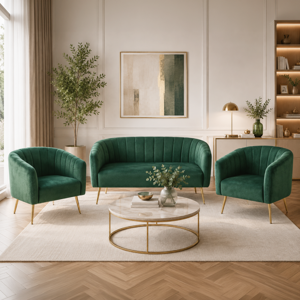 Fotoliu de design, ţesătură Velvet verde închis/gold crom-auriu, BAGY Kondela