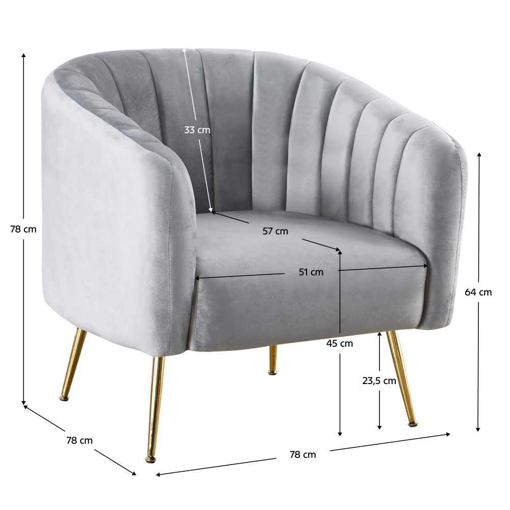 Fotoliu de design, ţesătură Velvet gri/gold crom-auriu, BAGY Kondela