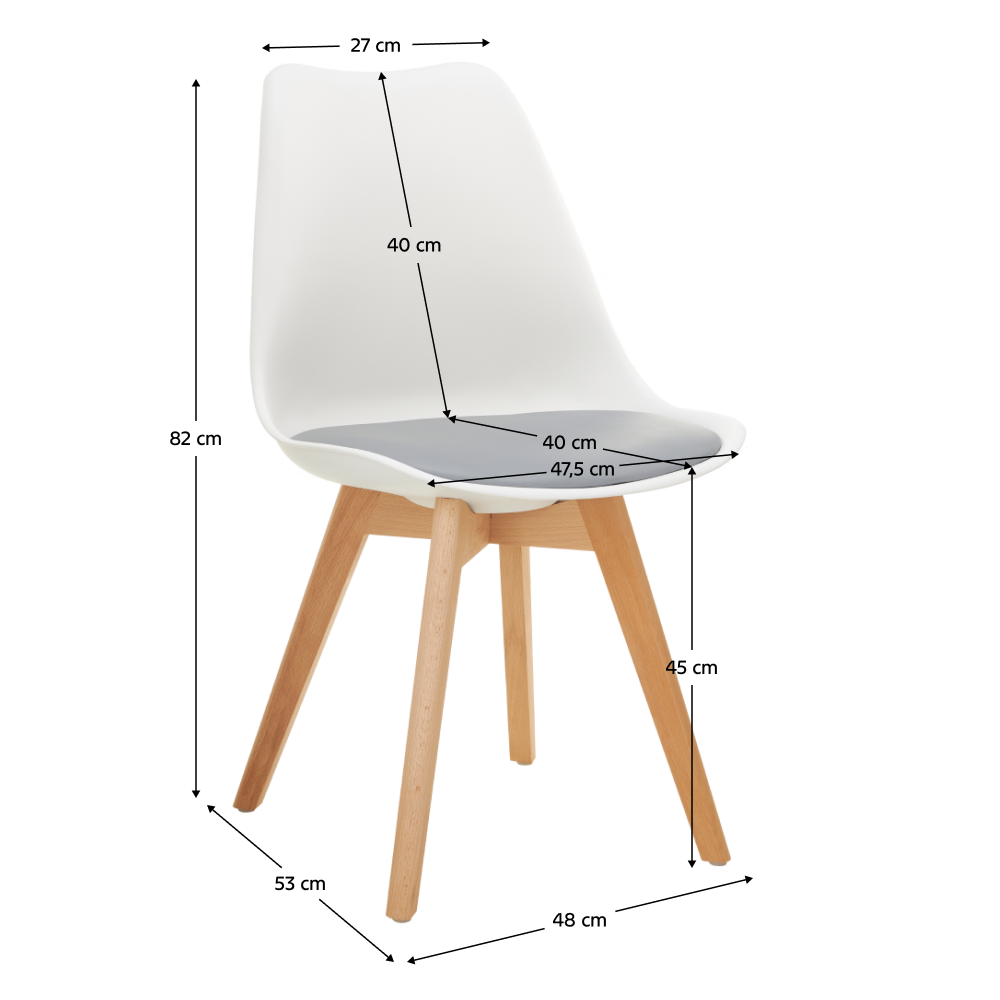 Scaun IVREA 3, alb/gri/fag, lemn/plastic/piele eco Kondela
