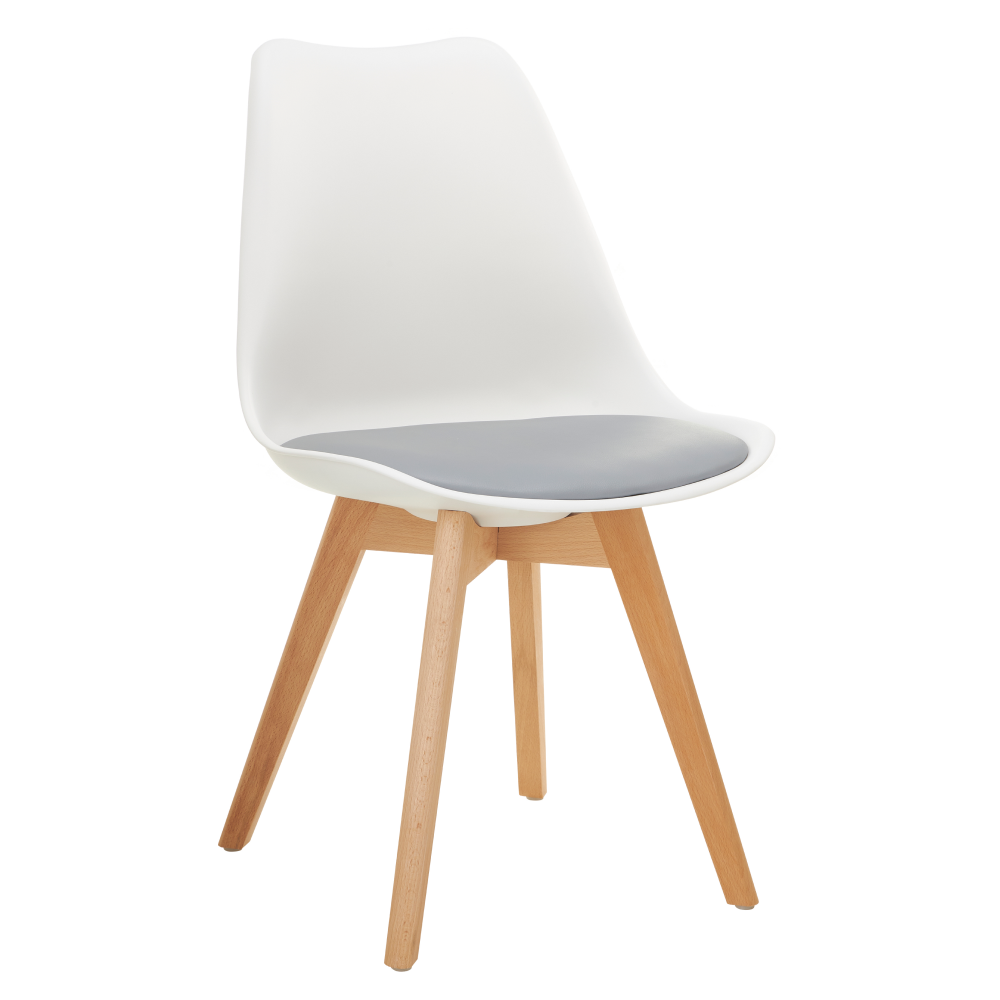 Scaun IVREA 3, alb/gri/fag, lemn/plastic/piele eco Kondela