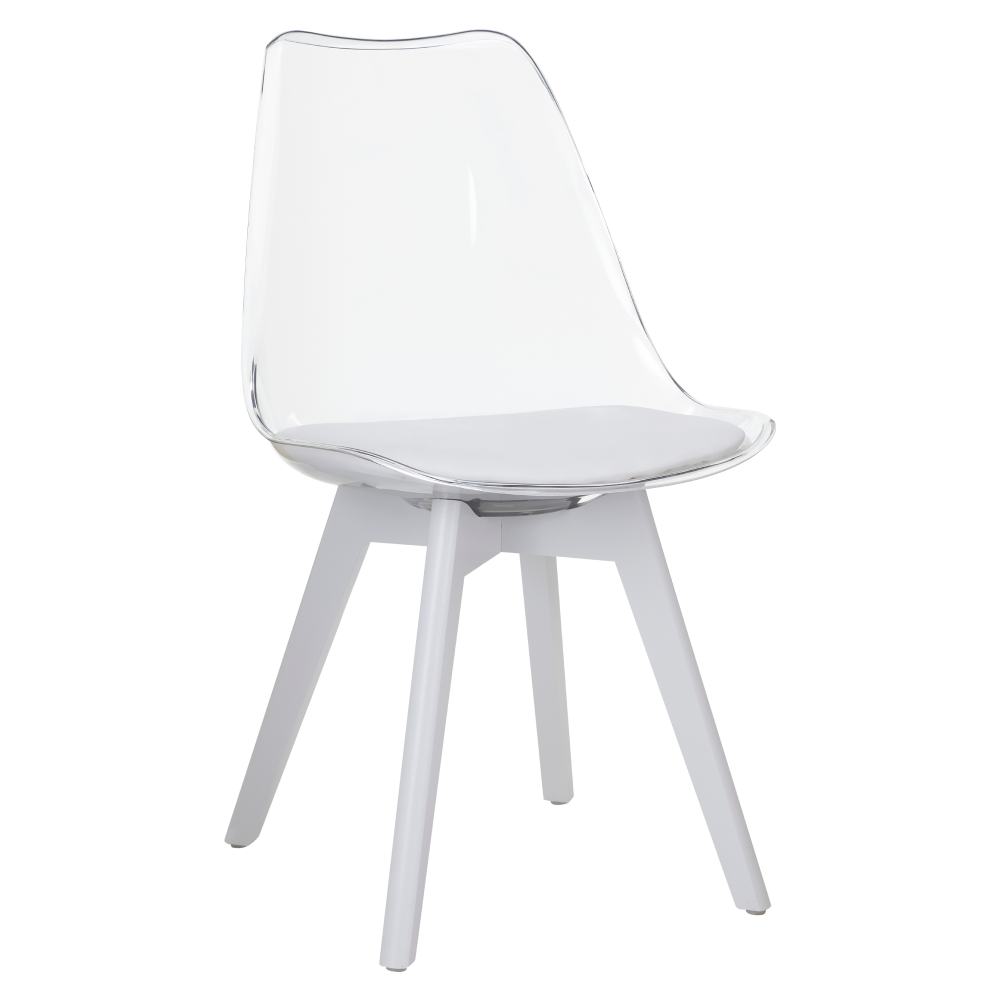 Scaun IVREA 3, transparent alb, acrilat/piele ecologică/alb, 48x53x82 cm Kondela