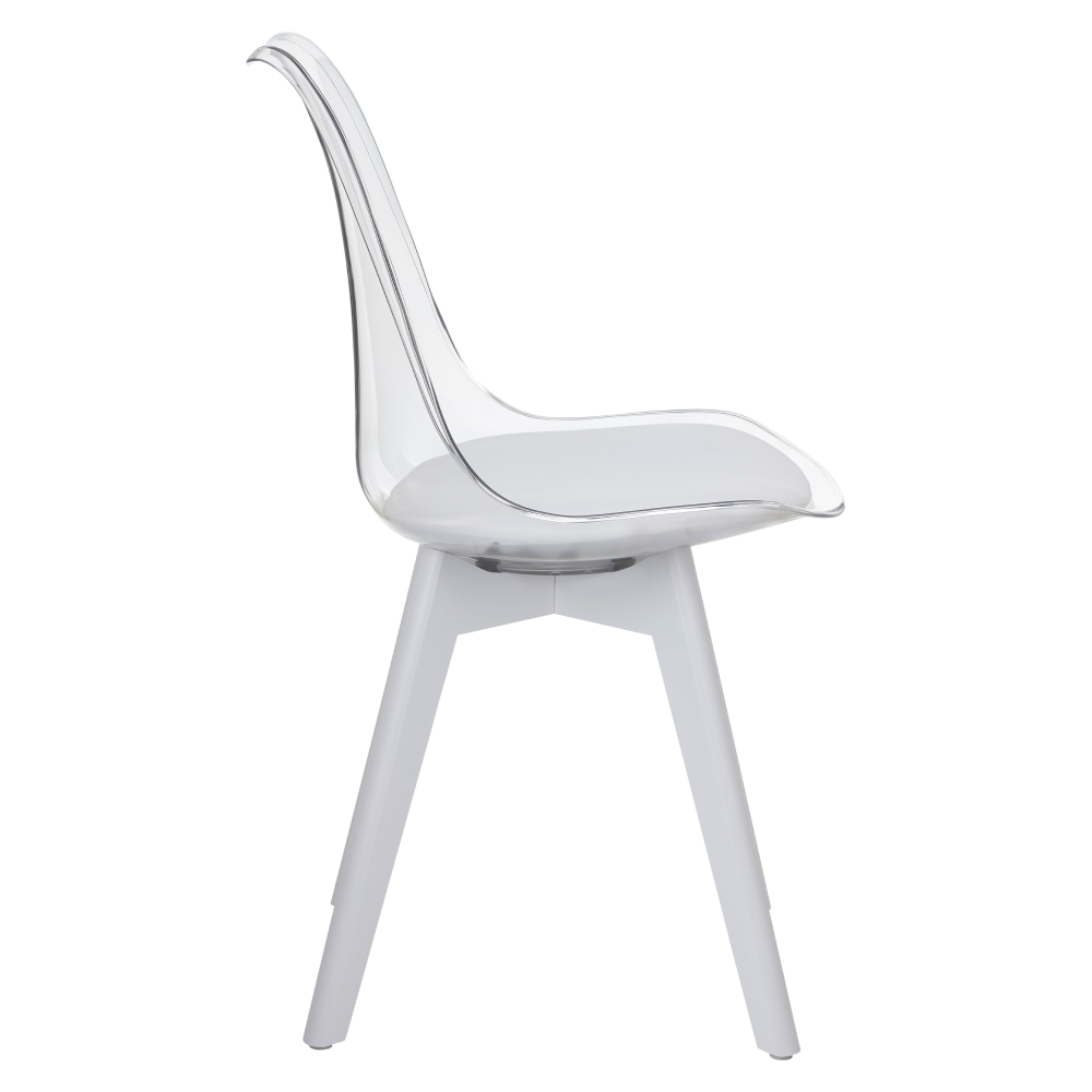 Scaun IVREA 3, transparent alb, acrilat/piele ecologică/alb, 48x53x82 cm Kondela