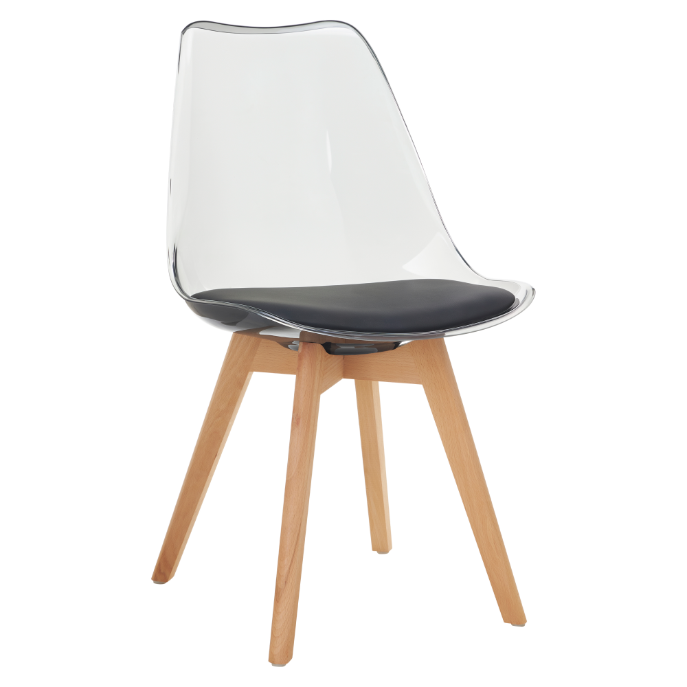 Scaun IVREA 3, negru transparent, acrilic/piele ecologică/fag, 48x53x82 cm Kondela
