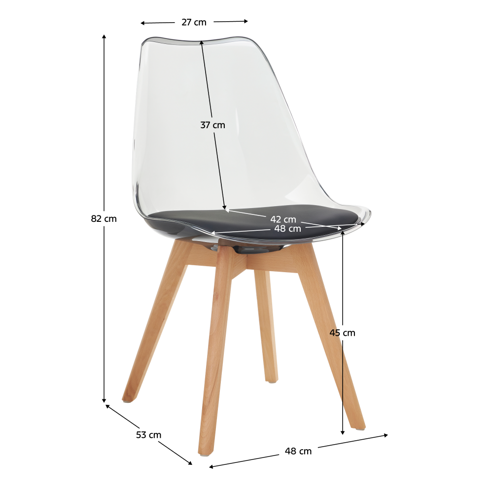 Scaun IVREA 3, negru transparent, acrilic/piele ecologică/fag, 48x53x82 cm Kondela