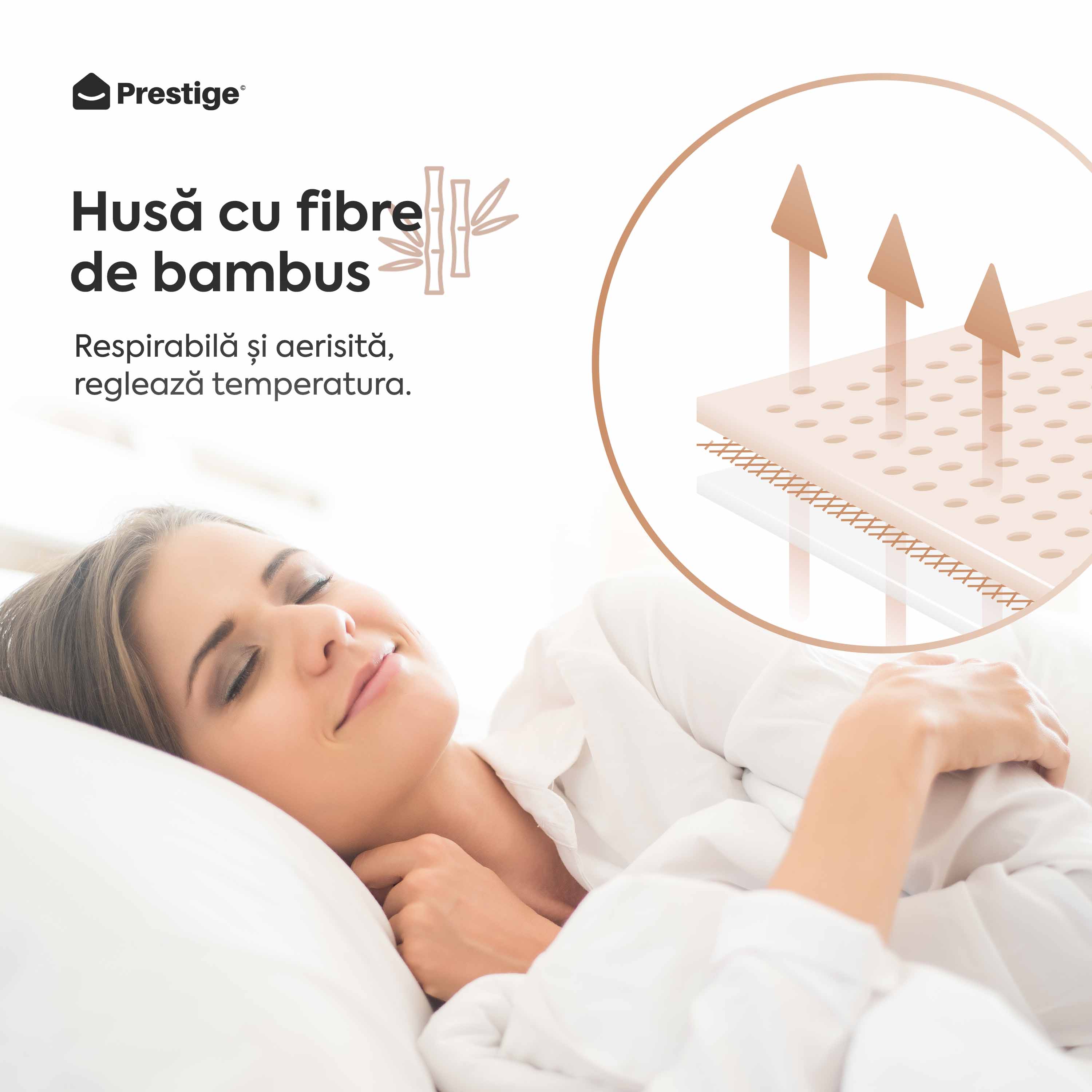 Saltea BAMBOO CONFORT, spumă poliuretanică, reversibilă, hipoalergenică, super ortopedică, Grosime 19 cm  - Prestige Home