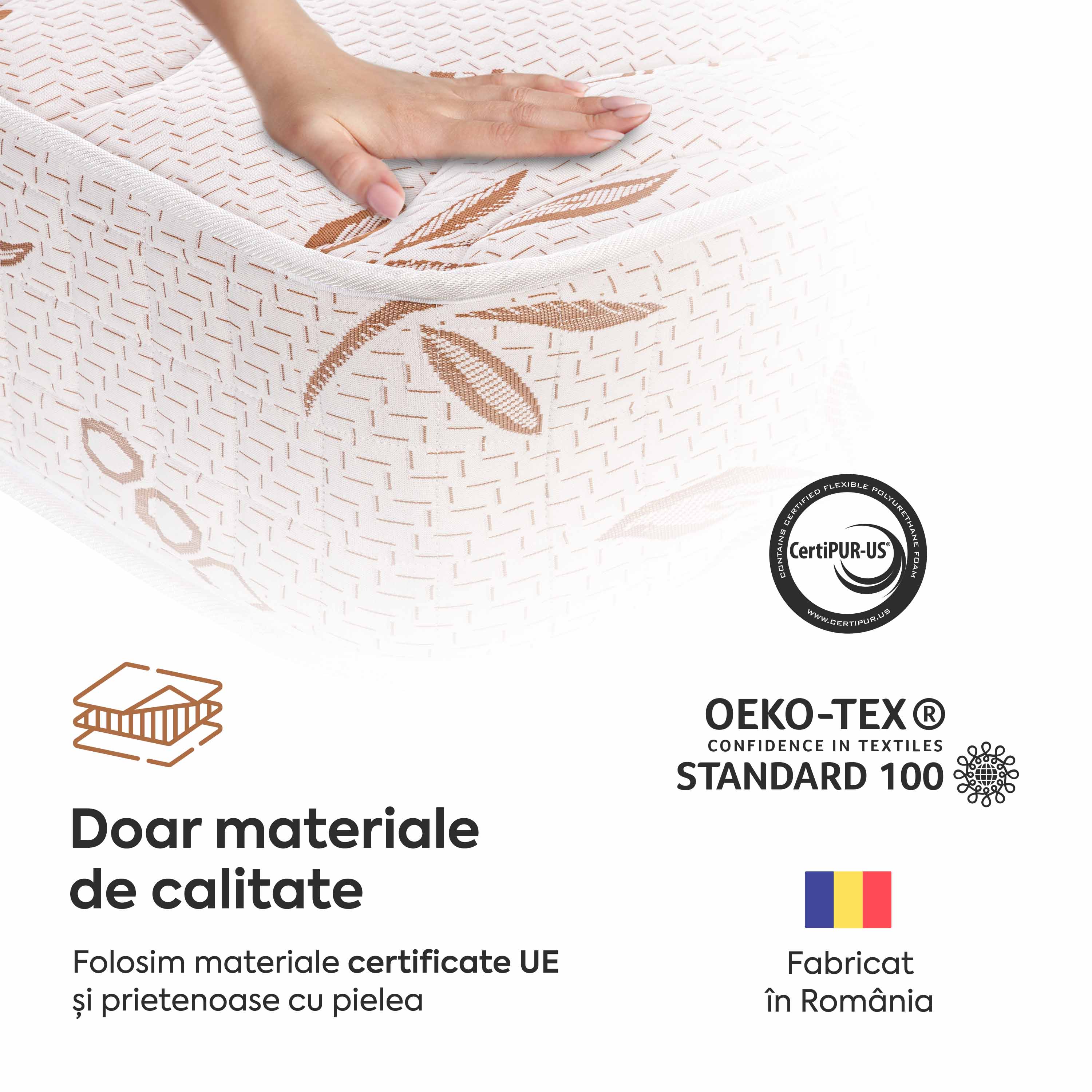 Saltea BAMBOO CONFORT, spumă poliuretanică, reversibilă, hipoalergenică, super ortopedică, Grosime 19 cm  - Prestige Home