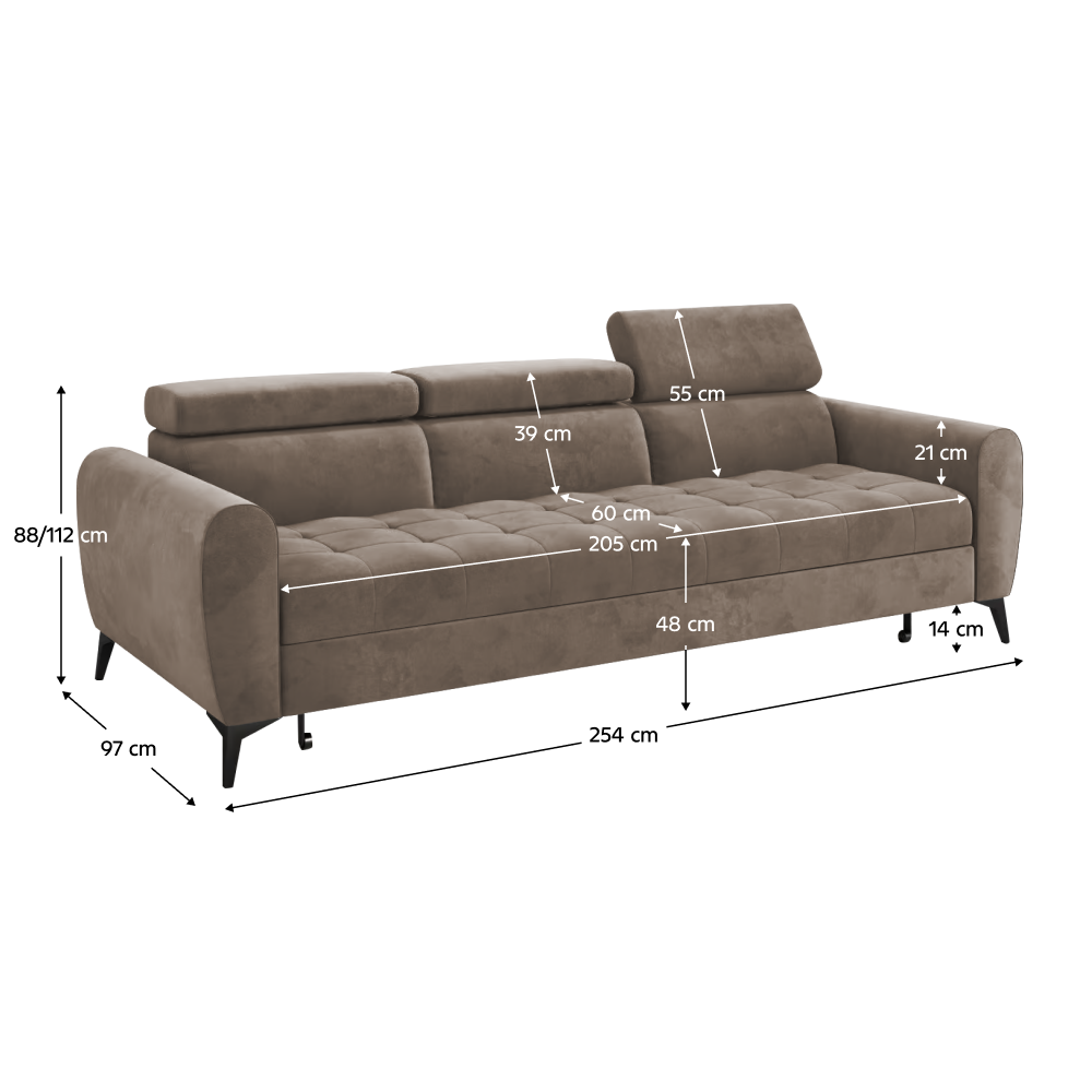 Canapea extensibilă 3 locuri SINTRA, maro, 254x97x88 cm Kondela