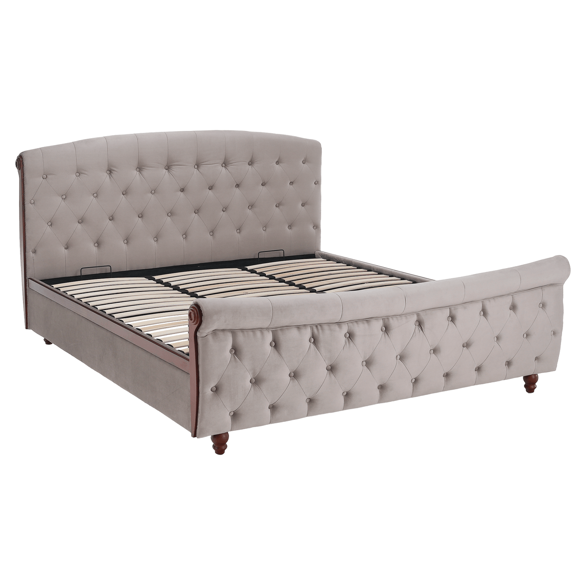 Pat cu somieră, 180x200, gri-maroniu, ţesătură Taupe Velvet, BARETO Kondela