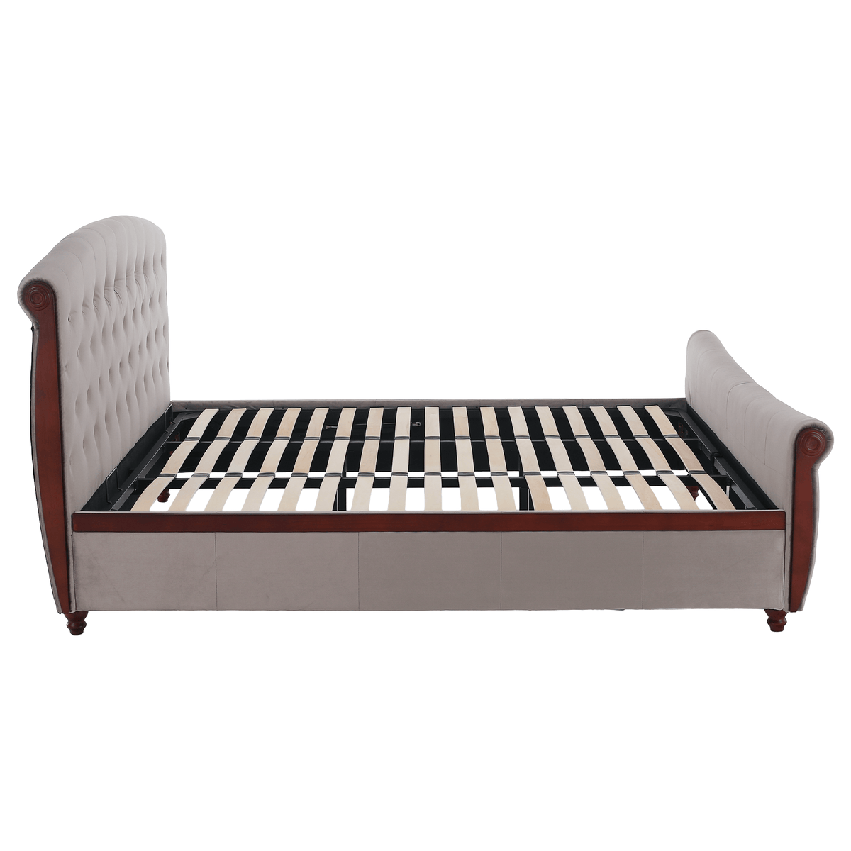 Pat cu somieră, 180x200, gri-maroniu, ţesătură Taupe Velvet, BARETO Kondela
