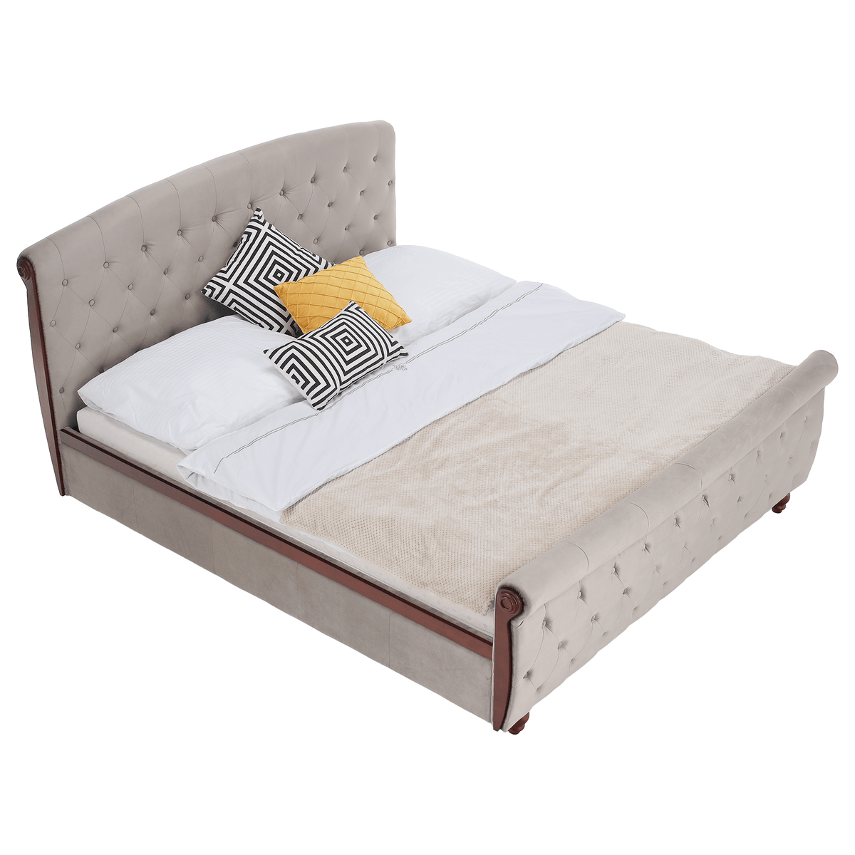 Pat cu somieră, 180x200, gri-maroniu, ţesătură Taupe Velvet, BARETO Kondela