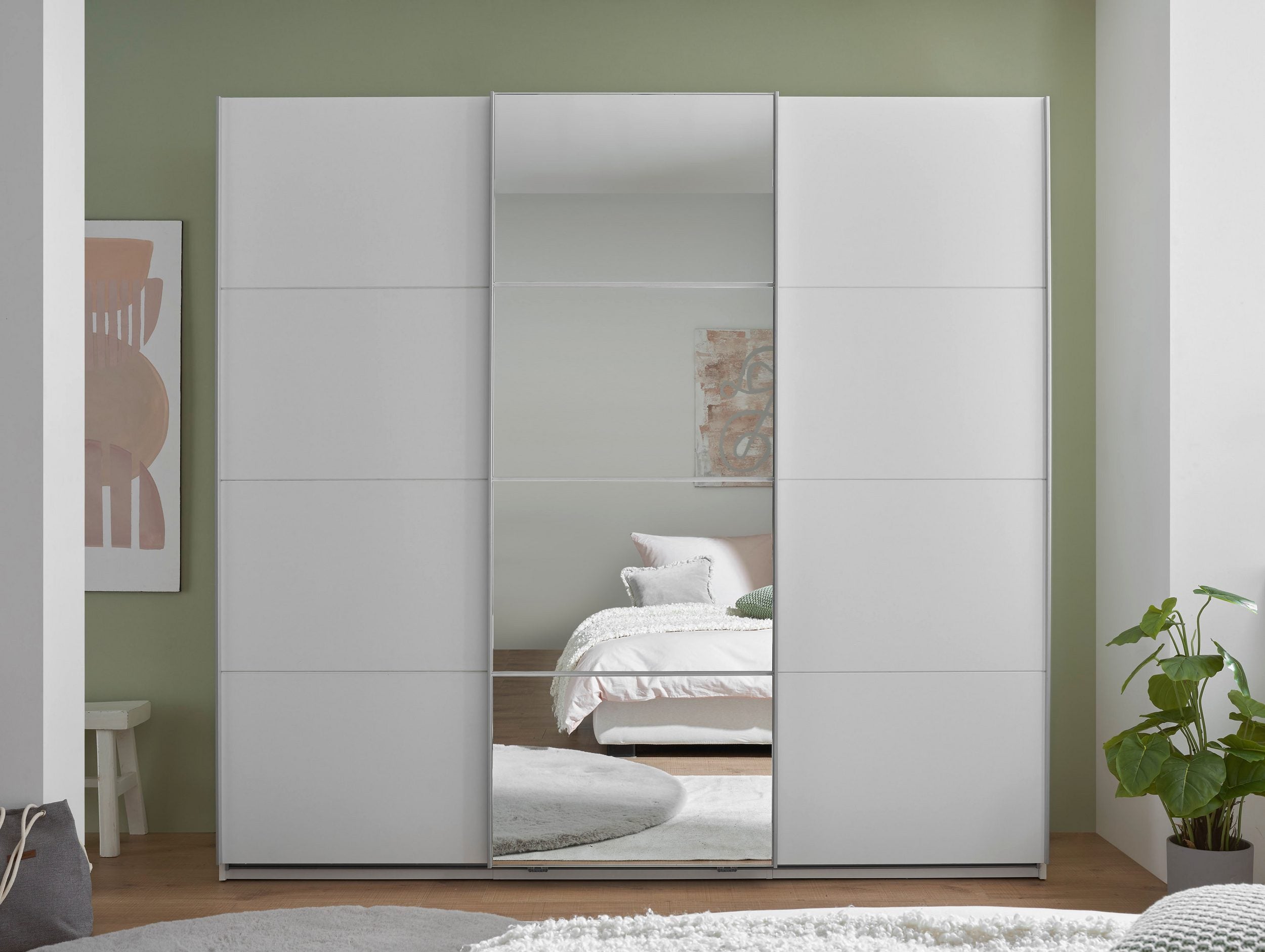 Dulap cu uși glisante și oglindă Carano, alb, 215×204 cm Arboteca