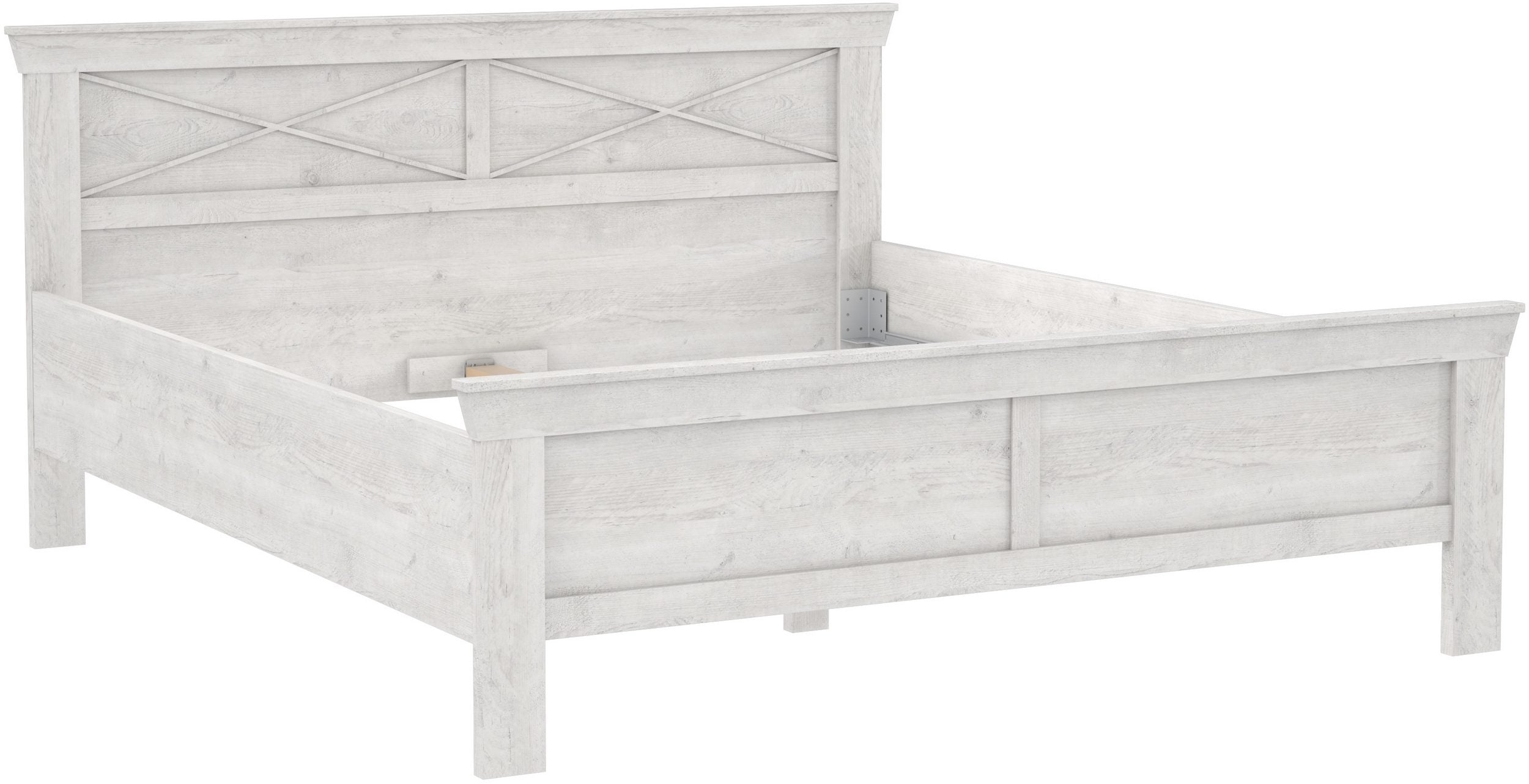 Pat matrimonial rustic Kasmir, PAL finisaj pin alb, tablie decorativa, 180x200 cm Arboteca