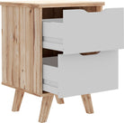 Noptieră Vankka scandinavă, alb/lemn, 45×64×42 cm, cu sertar Arboteca