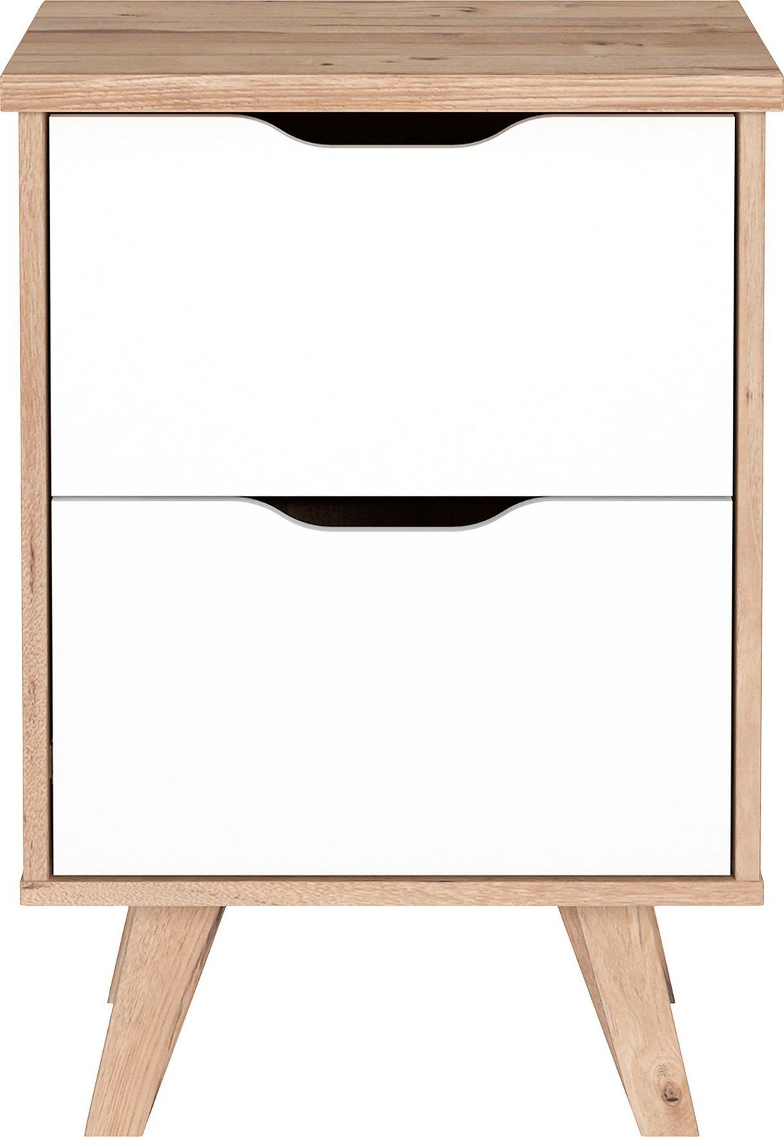 Noptieră Vankka scandinavă, alb/lemn, 45×64×42 cm, cu sertar Arboteca