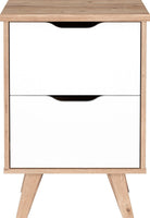 Noptieră Vankka scandinavă, alb/lemn, 45×64×42 cm, cu sertar Arboteca