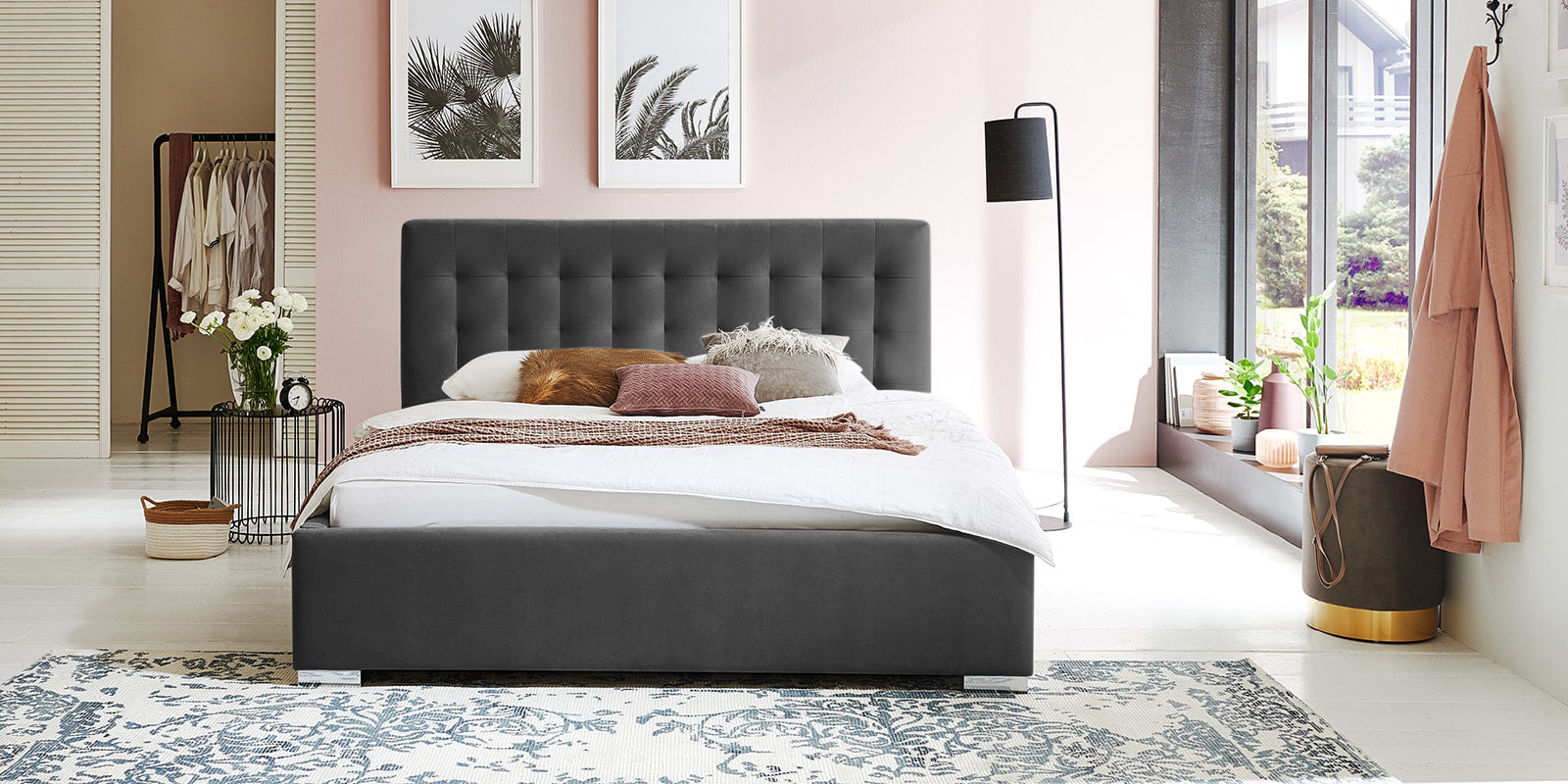 Pat Tapitat Strasbourg, cu Lada Rabatabil, Velur-Menta, Prestigehome.ro, Prestige, #Color_swing-antracit