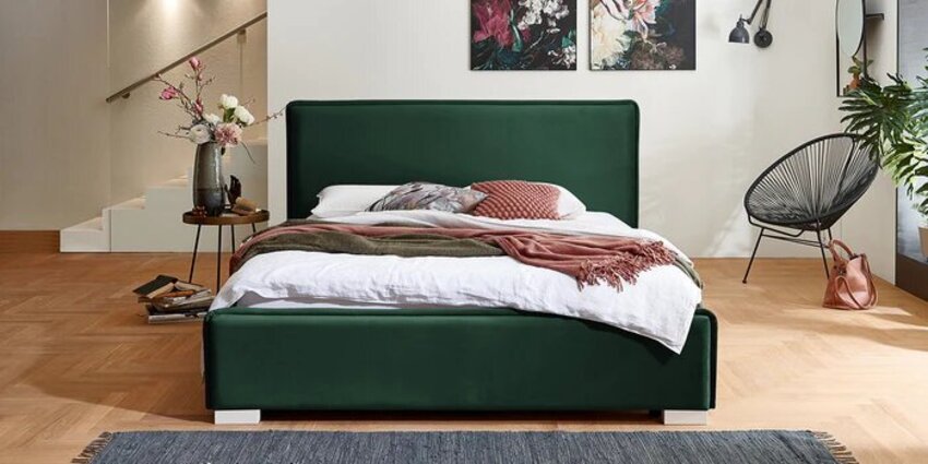 Pat Tapitat Nice, cu Lada Rabatabil, Velur-Verde-Smarald, Prestigehome.ro, Prestige, #Color_swing-verde