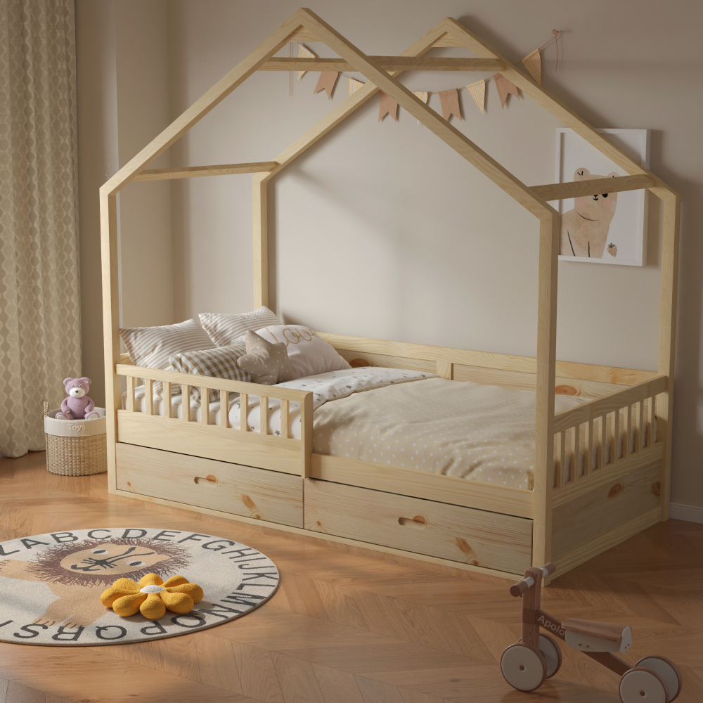 Pat Montessori FLORAC, 90x200, natural, masiv, pin masiv, 207x97x187 cm Kondela