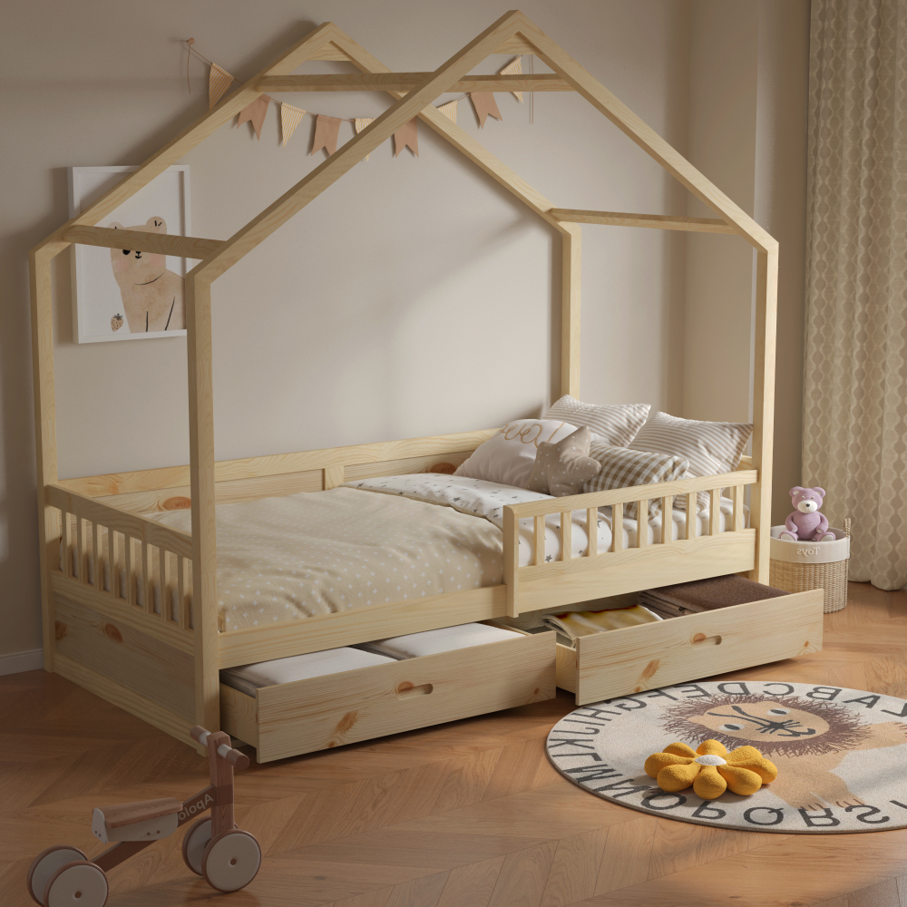 Pat Montessori FLORAC, 90x200, natural, masiv, pin masiv, 207x97x187 cm Kondela