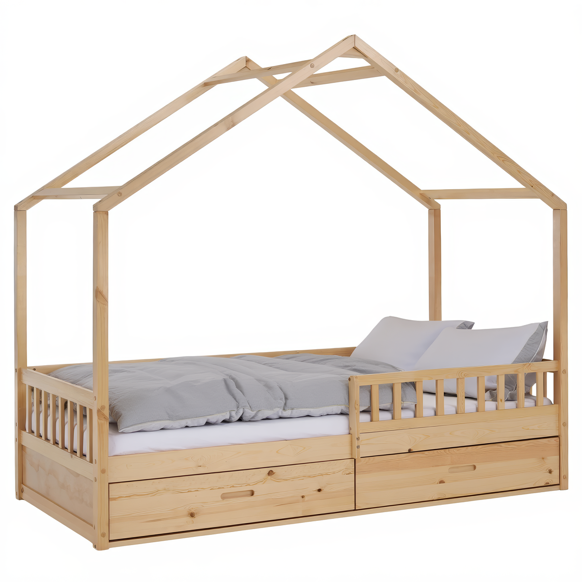 Pat Montessori FLORAC, 90x200, natural, masiv, pin masiv, 207x97x187 cm Kondela