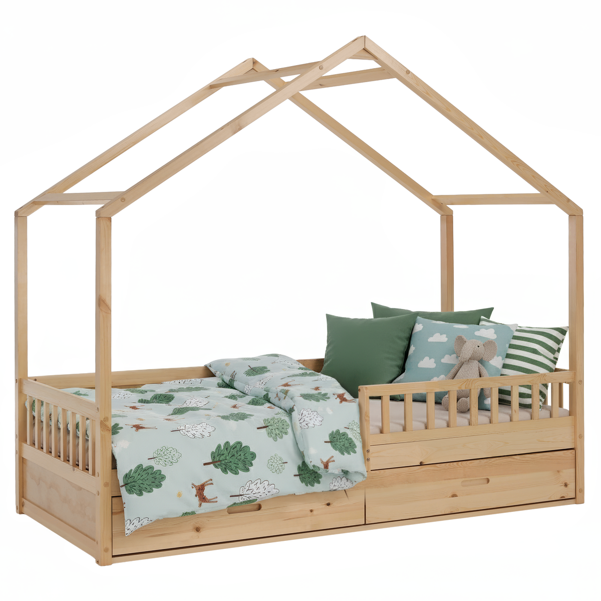 Pat Montessori FLORAC, 90x200, natural, masiv, pin masiv, 207x97x187 cm Kondela