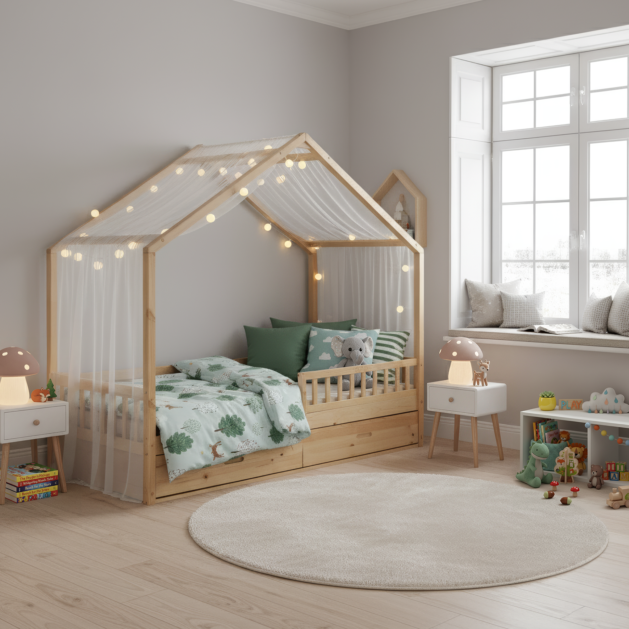 Pat Montessori FLORAC, 90x200, natural, masiv, pin masiv, 207x97x187 cm Kondela