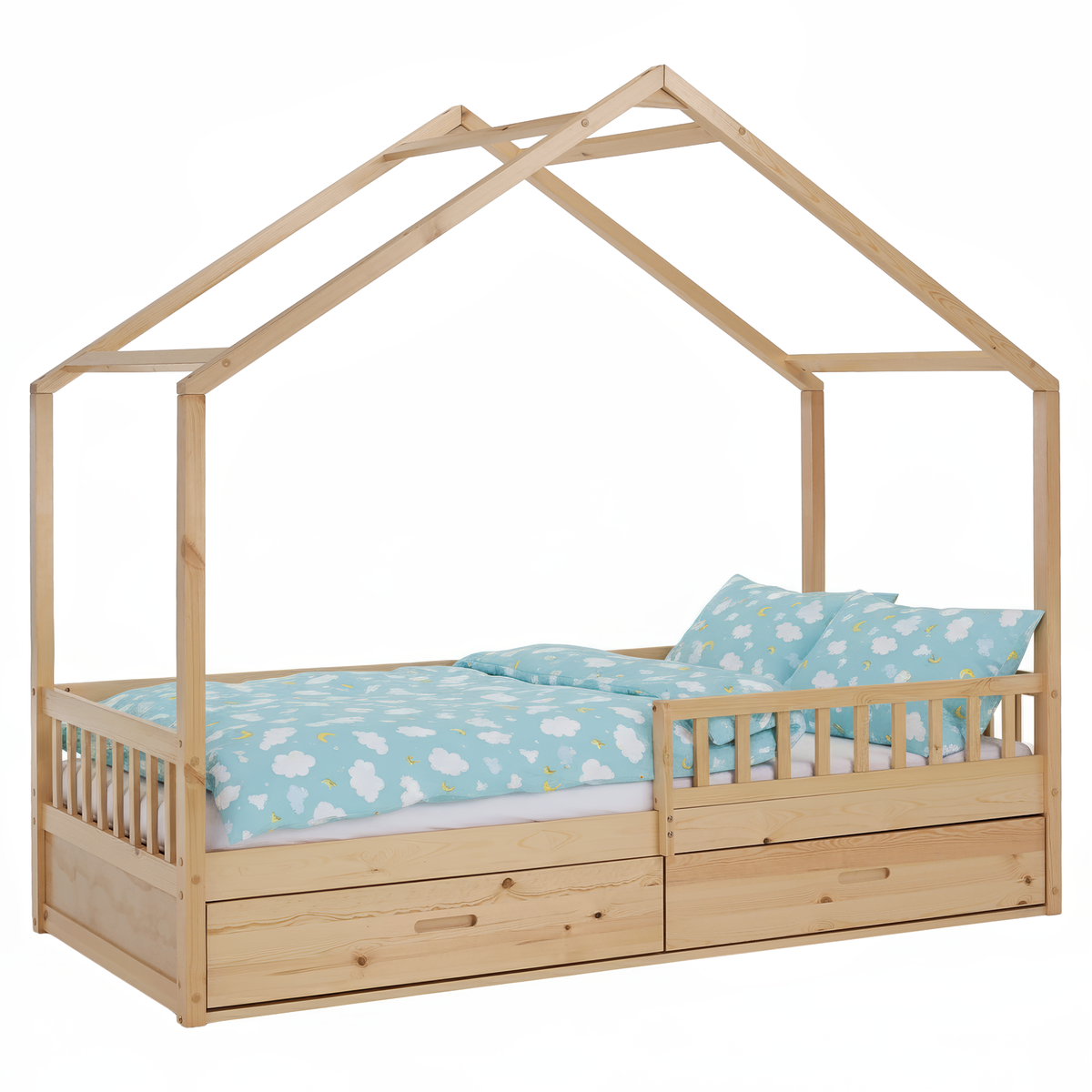 Pat Montessori FLORAC, 90x200, natural, masiv, pin masiv, 207x97x187 cm Kondela