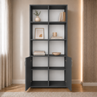 Bibliotecă VARENNA cu 2 uși și 6 rafturi, antracit, PAL melaminat, 90x40x190 cm Arboteca