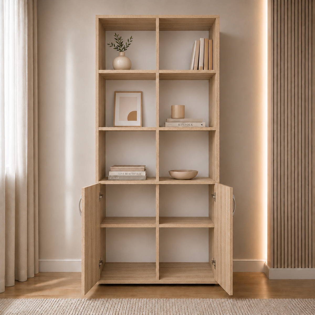Bibliotecă VARENNA cu 2 uși și 6 rafturi, sonoma, PAL melaminat, 90x40x190 cm Arboteca