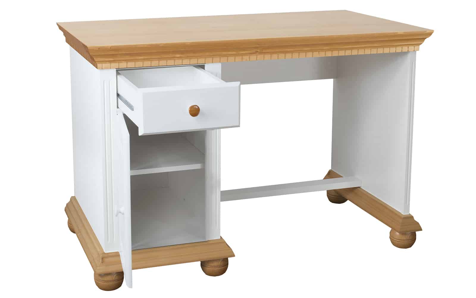 Birou Bavaria din lemn masiv, 120x75x75, Alb- Natur Arboteca