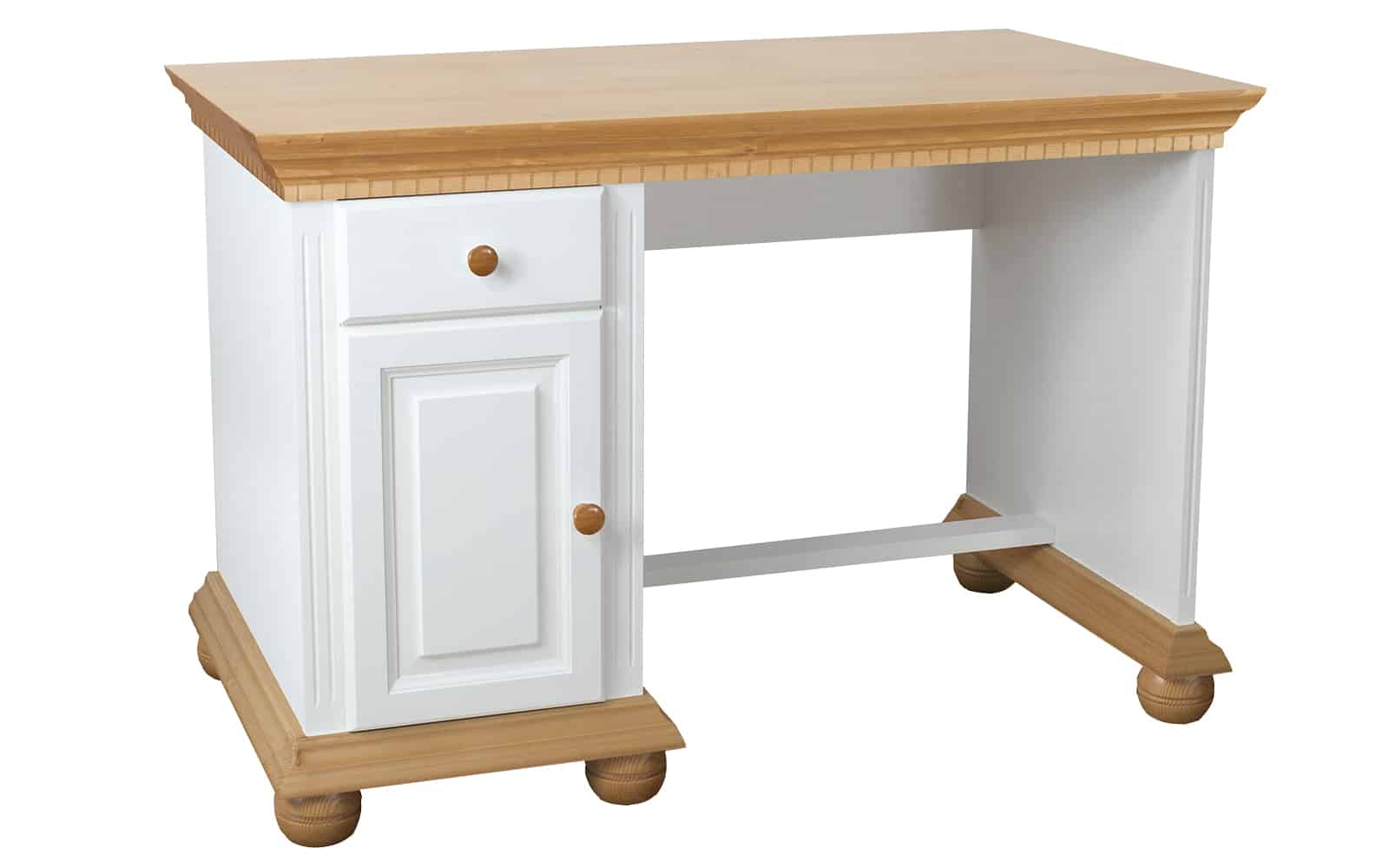 Birou Bavaria din lemn masiv, 120x75x75, Alb- Natur Arboteca