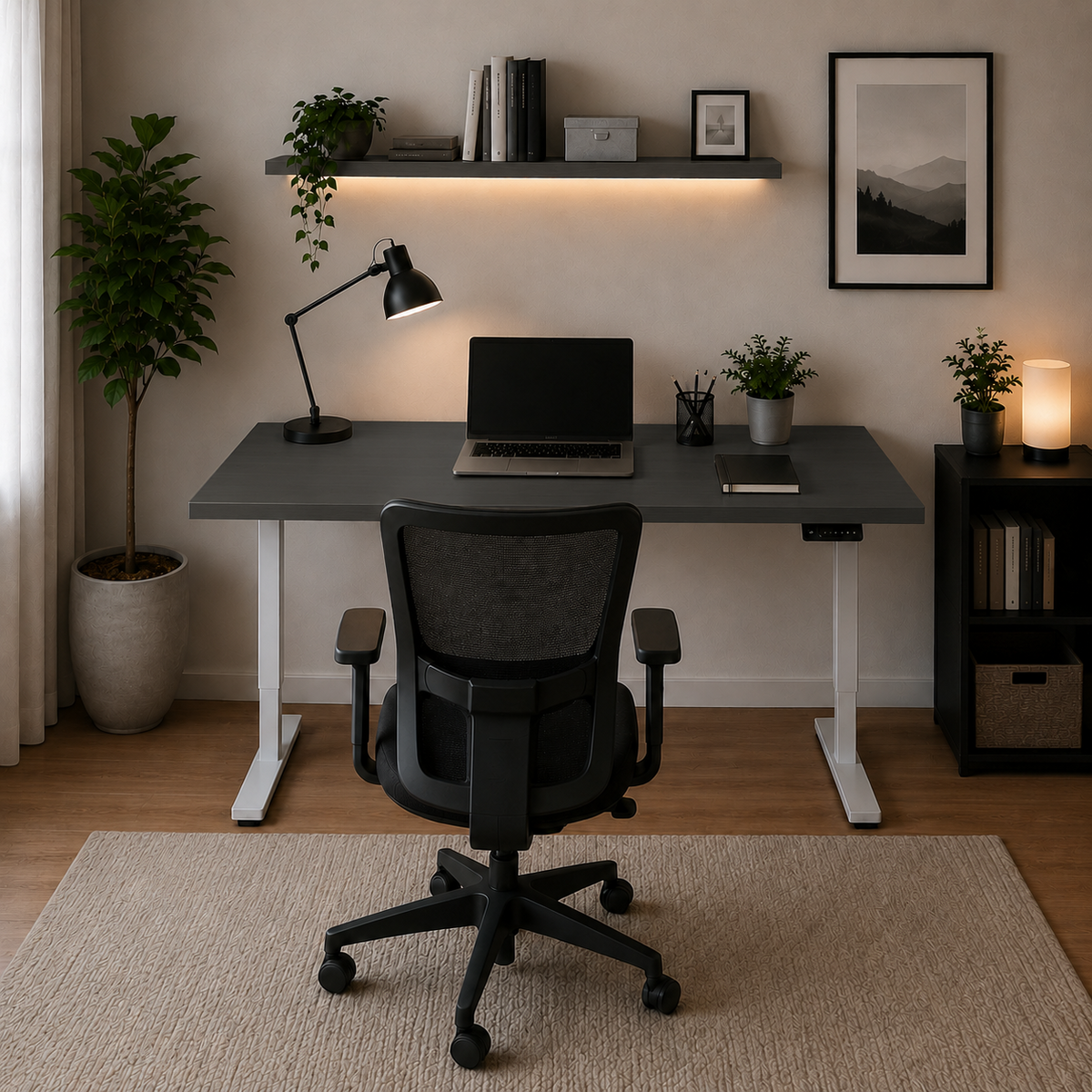 Birou LAZISE antracit cu înălțime reglabilă electric, blat 3,6 cm, 130x60x68-115 cm Arboteca