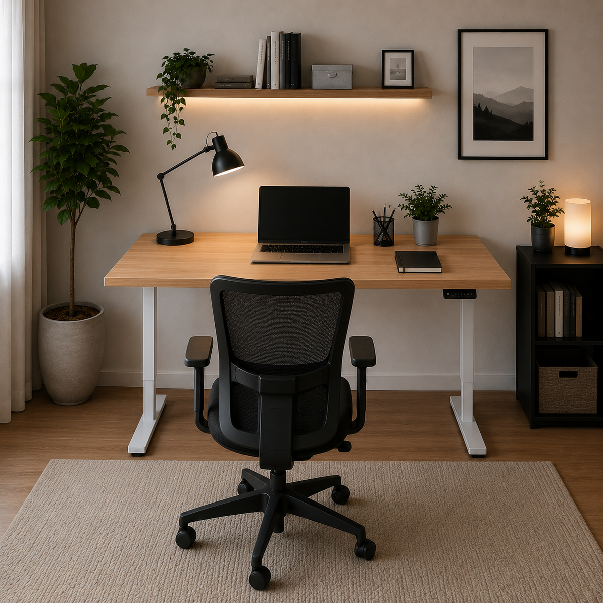 Birou LAZISE sonoma cu înălțime reglabilă electric, blat 3,6 cm, 130x60x68-115 cm Arboteca