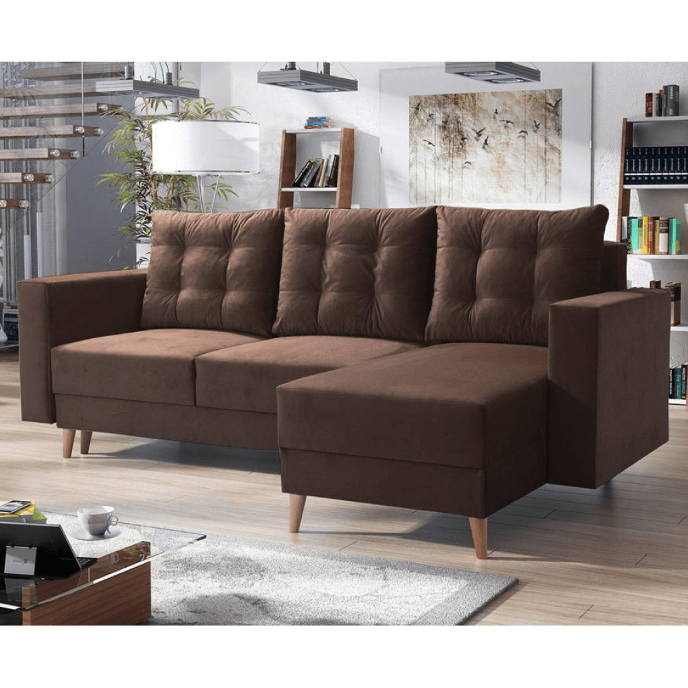 Canapea extensibilă ELCHE, maro, pe dreapta, 235x145x90 cm Kondela