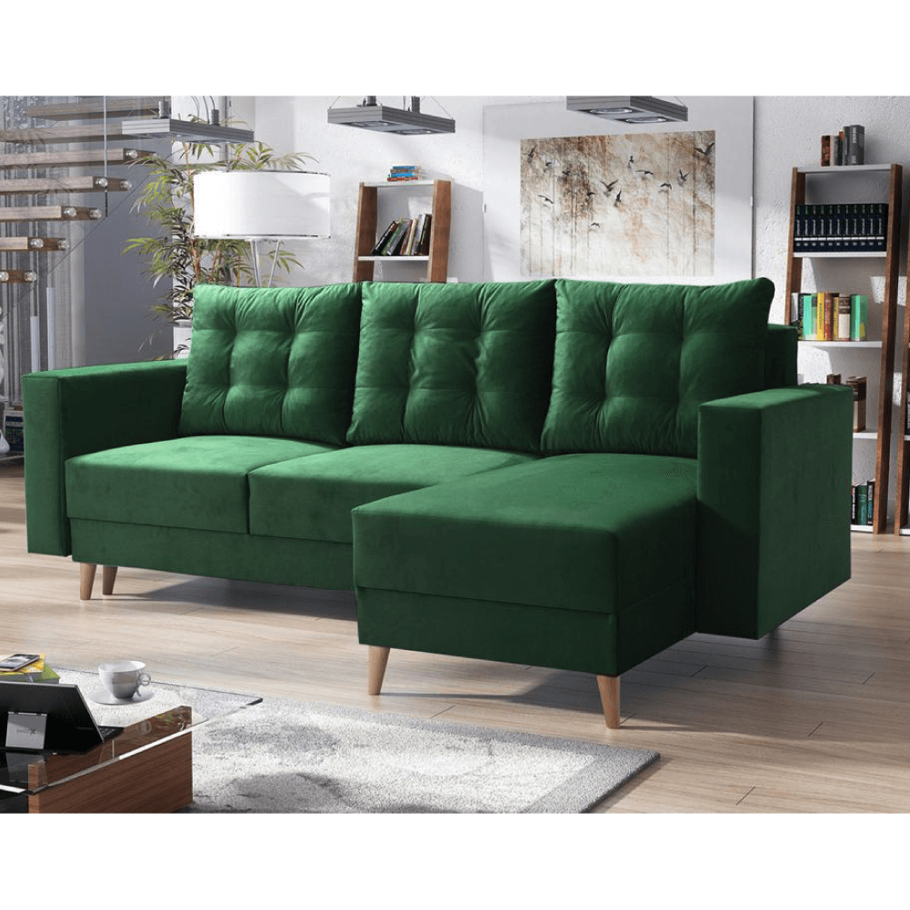Canapea extensibilă ELCHE, verde, pe dreapta, 235x145x90 cm Kondela