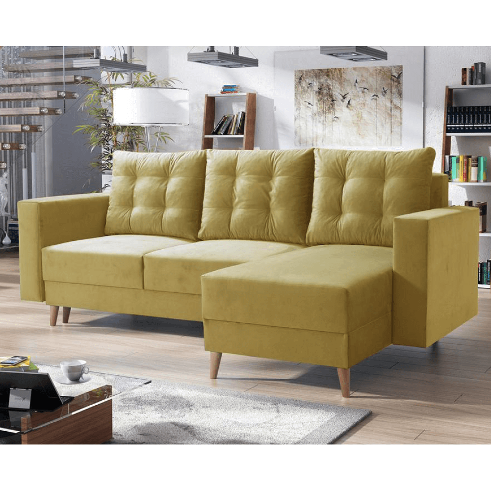 Canapea extensibilă ELCHE, galben, pe dreapta, 235x145x90 cm Kondela