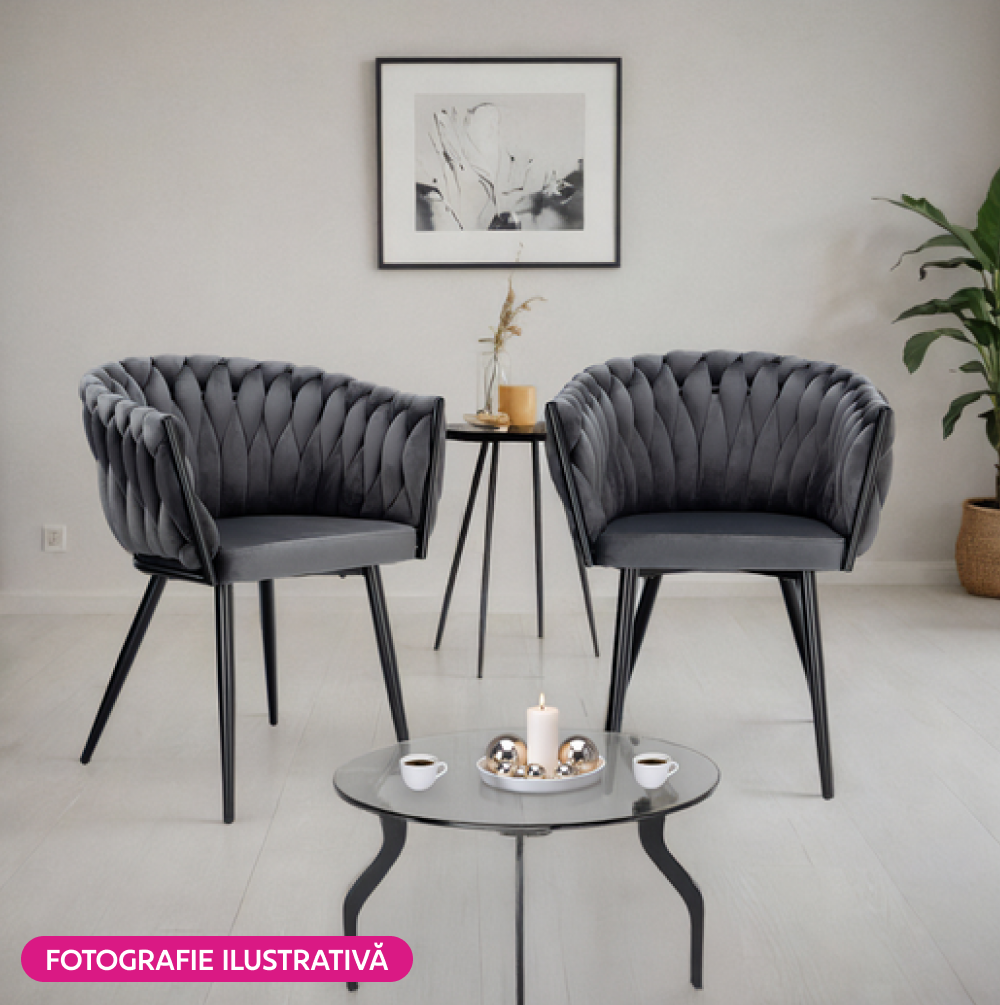 Scaun de bucătărie GUADIX, gri închis țesătură velvet/negru, 64x55x78 cm Kondela