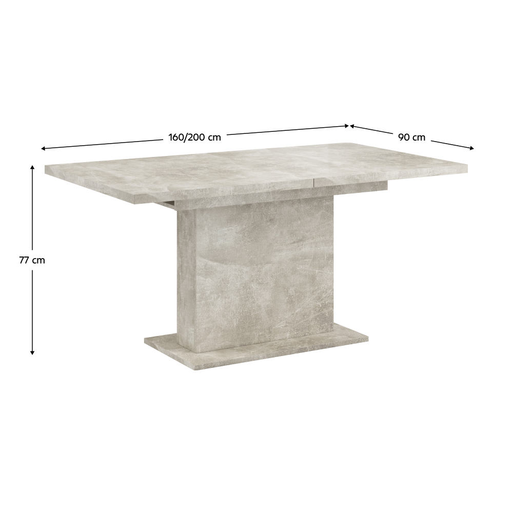 Masă extensibilă de sufragerie, beton, 160-200x90 cm, BOBA Kondela