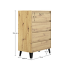 Comodă cu 4 sertare BOGAN NEW, stejar artisan, fără mânere, 70 cm Kondela