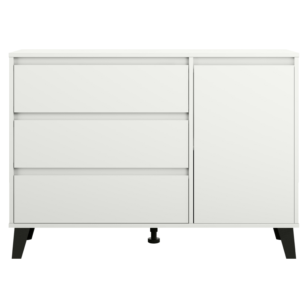 Comodă BOGAN NEW, albă, 1 ușă și 3 sertare, 110 cm Kondela