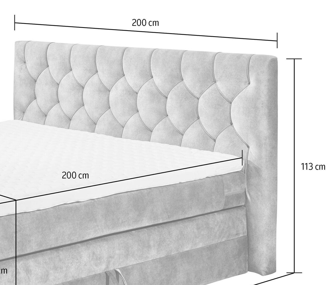 Tablie Pat Tapițată Diamond Gri 200x113 cm Arboteca