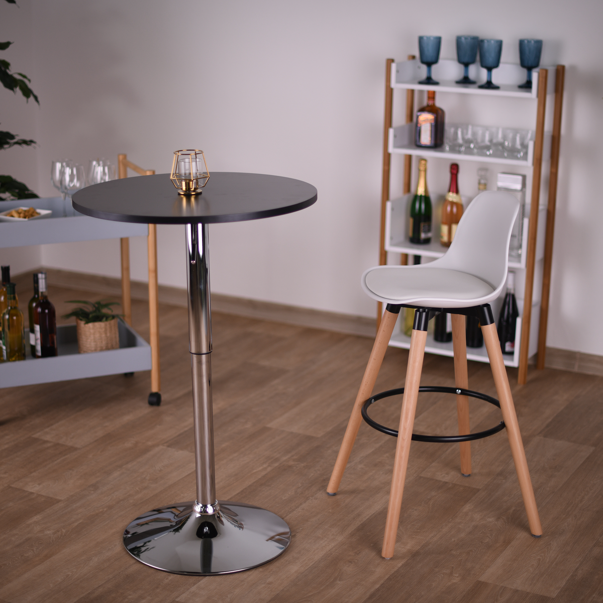 Masă de bar cu înălțime reglabilă LESSAY 2, neagră, diametru 60 cm, 60x60x85.5 cm Kondela