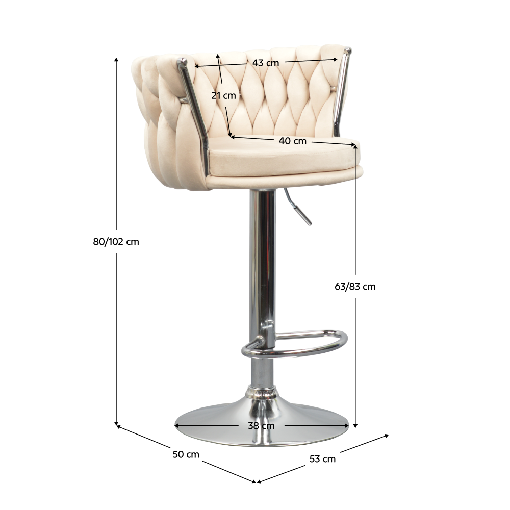 Scaun de bar de design, bej țesătură Velvet/crom, 53x50x80 cm Kondela
